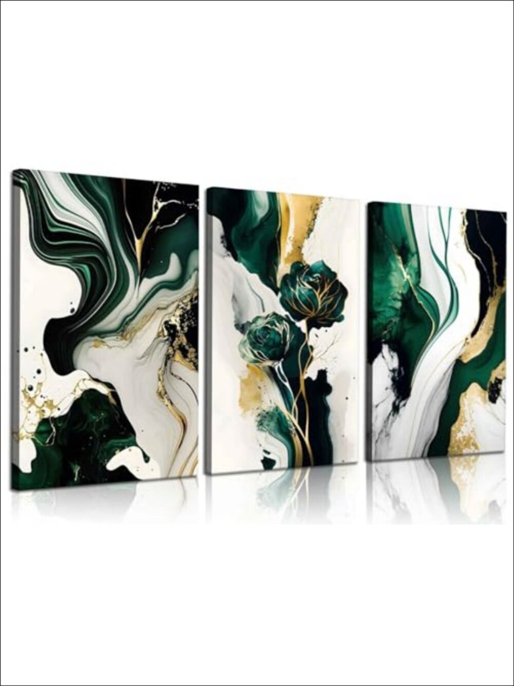 Framed Abstract Marble Canvas Wall Art Set 3 Pieces Ready to Hang Modern Home